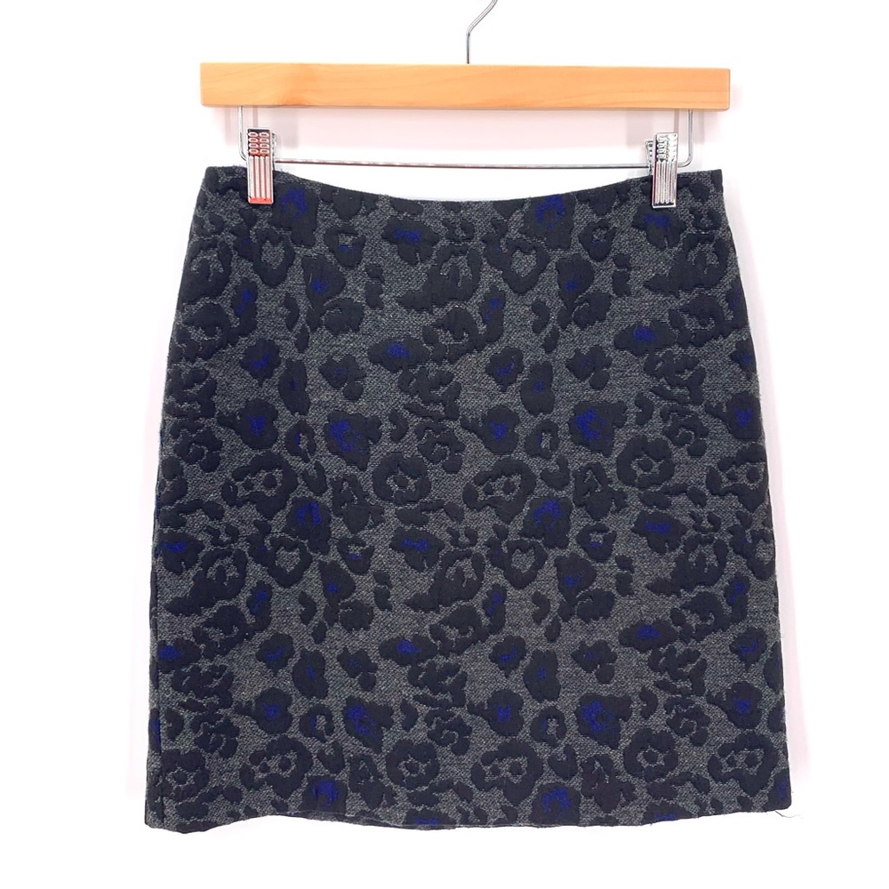 Ann Taylor Legacy Leopard Animal Print Jacquard Office Skirt in Blue Gray Size 2